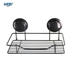Black WGO Storage Bath Caddy Shelf Suction / Glue Fix Rust Free