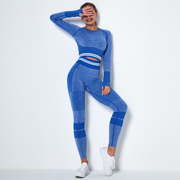 Quality Seamless Yoga Set Clothes Knitted Striped Quick Drying Yoga Leggings And Top Set wholesale