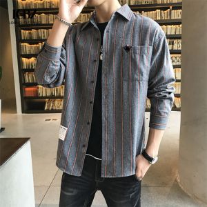 Full Sleeve Length Viscose/polyester/spandex Spring Men's Striped Shirt in Hong