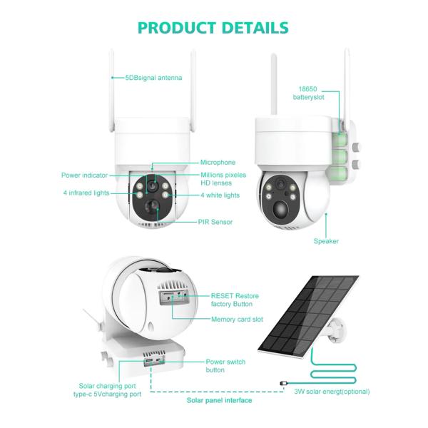 Low-Power Consumption Solar IP Camera 4MP ICsee Outdoor Security Cameras Wifi Surveillance Night Vision Motion Detect