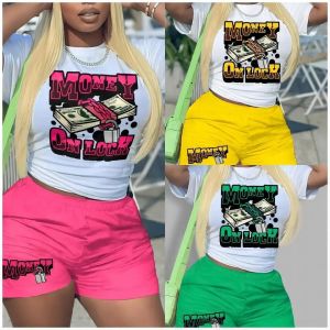 China                  Summer Short Sleeve Graffiti Printing T-Shirt Shorts Women Tracksuit Two Piece Short Sets              on sale