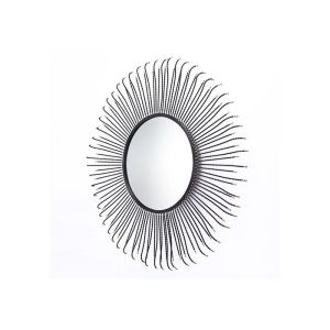 Metal Round Sunburst Wall Mirror Black Frame Dotted With Gold Color For Wall