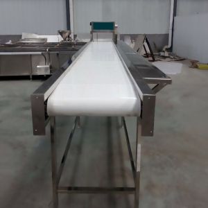 White Food Grade Adjustable Roller Conveyor Customized Size With Rubber Belt