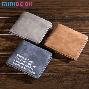 Cheap Custom Logo Short Card Holder Purse Two Fold PU Leather Wallet for Multicard Storage for sale