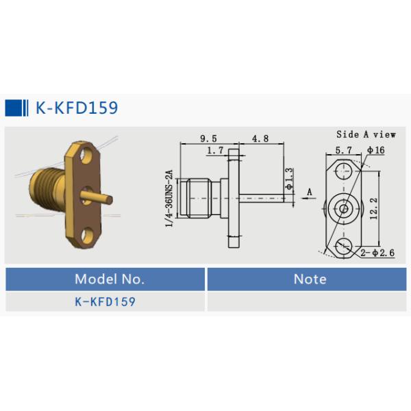 2.92mm Jack 40GHz 2 Hole Flange Mount With Round Contact SS RF Coax Microstrip Connector