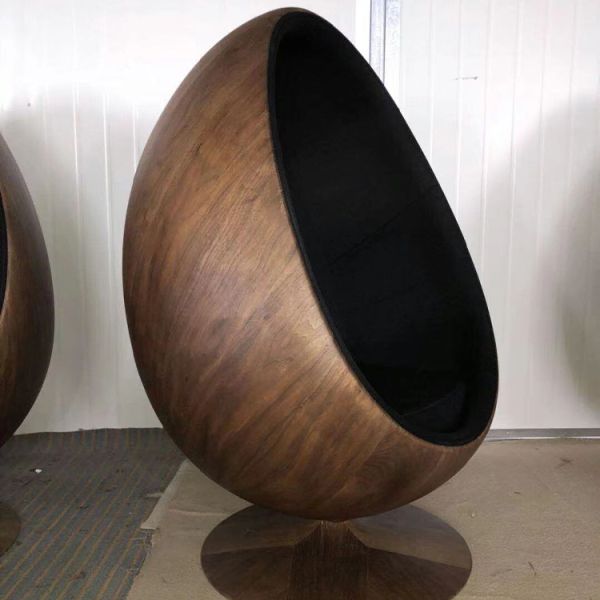Living Room Chair Walnut Veneer Fiberglass Pointed Ball Oval Egg Shell Type
