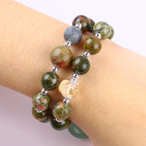 Handmade Gemstone Beaded Bracelet Natural Unakite Stone Bracelet Adjustable