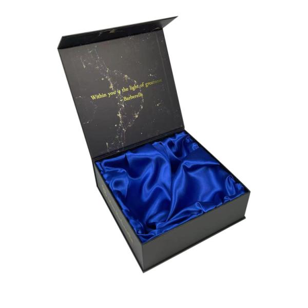 Quality Custom Black Gift Packaging Magnetic Box with Silk and Gold Foil Printing wholesale