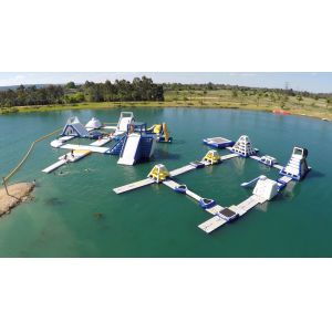 Blue Obstacle Course Water Games Inflatable Aqua Park For Luxury Resort
