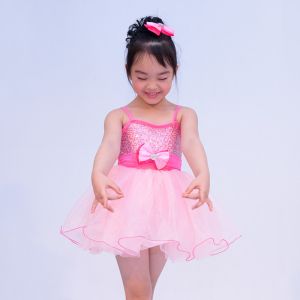Pinky Tutu Dance Dress Leotard Under Mesh Spandex Polyester Material For Solo