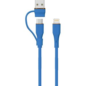 2025 Triple-Port 3-in-1 Silicone Cable 1m Length USB A to USB C Lightning