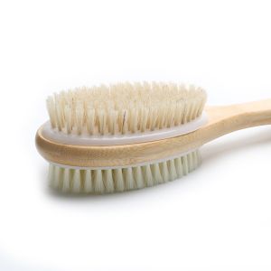 Dual-Sided Long Handle Exfoliating Back Scrubber Brush with Bamboo Handle