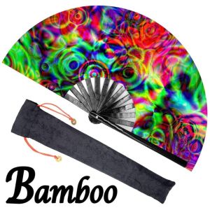 Bamboo Fabric Printing Logo Customized Hand Fan Foldable Large Big Size 33cm