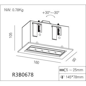 Adjustable LED Recessed Downlight LED Linear Downlight 5 Heads 10.5W