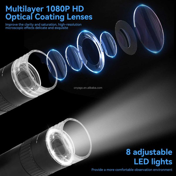 50X-1000X Portable Digital Microscope with 2" IPS Screen and 8 Adjustable LEDs for High-Definition Observation