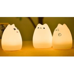 USB Charge Carton Silicone Night Light Multicolor Cute Cat Silicone Soft Nursery