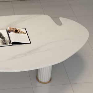 Modern Marble Topped Pedestal Coffee Table Irregular Shape