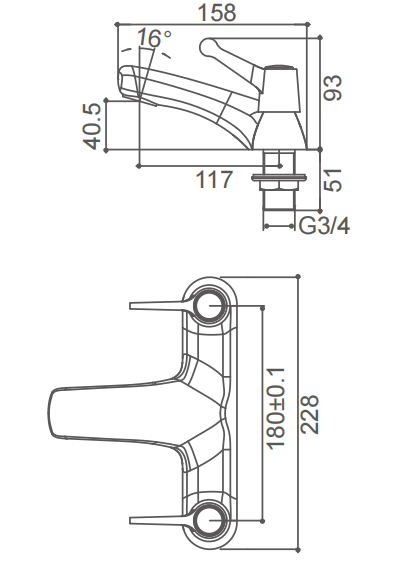 Contemporary Two Handle Faucet 228mm Length Centerset Bathroom Faucet
