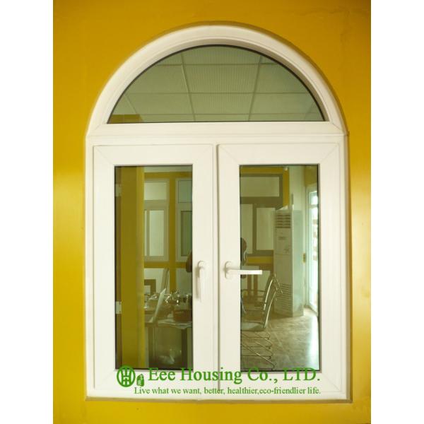 White PVC Windows With Arched For Villas, 6mm tempered glass, double swing