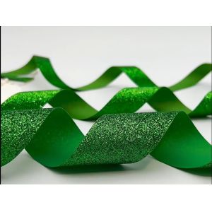 Christmas Polyester Sparkle Green Glitter Ribbon For Gift Wrapping with