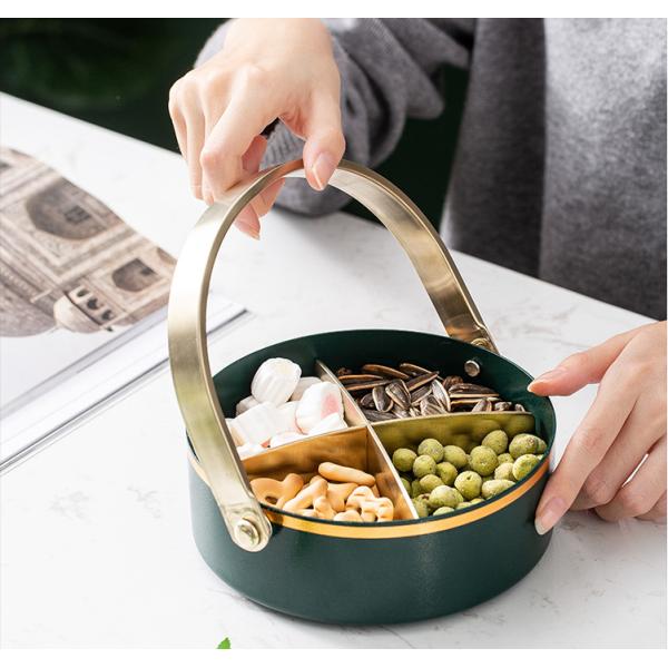 Anti Rust 16cm Diameter Steel Fruit Basket With Golden Handle