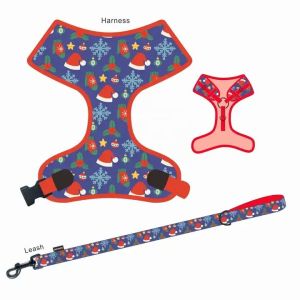 Adjustable Christmas Dog Harness And Leash Breathable Polyester Dog Harness