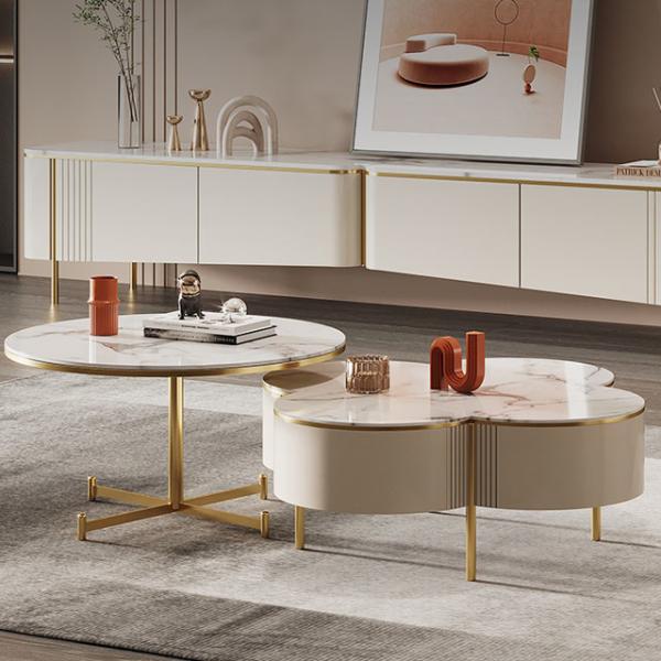 Quality Butterfly Shaped 90cm Round Rock Coffee Table 150KG Light Luxury Tea Table wholesale