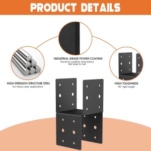 Steel Post Anchor Connector 4pcs Cap & Tie Bracket Set Secures Posts To Wood