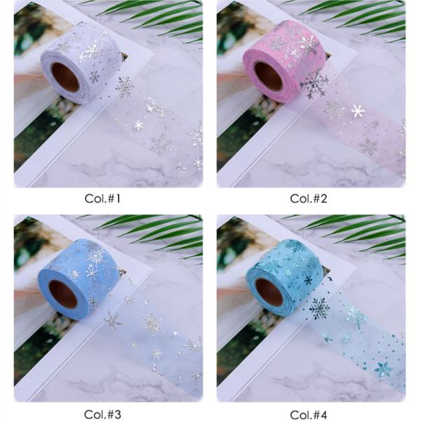 Blue Snowflake Pattern Polyester Organza Tulle Rolls Fabric 15.2cm