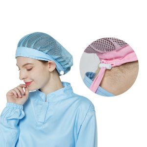 Polyester Cotton Mesh Hat for Food Factory and Workshop Safety in White and Blue