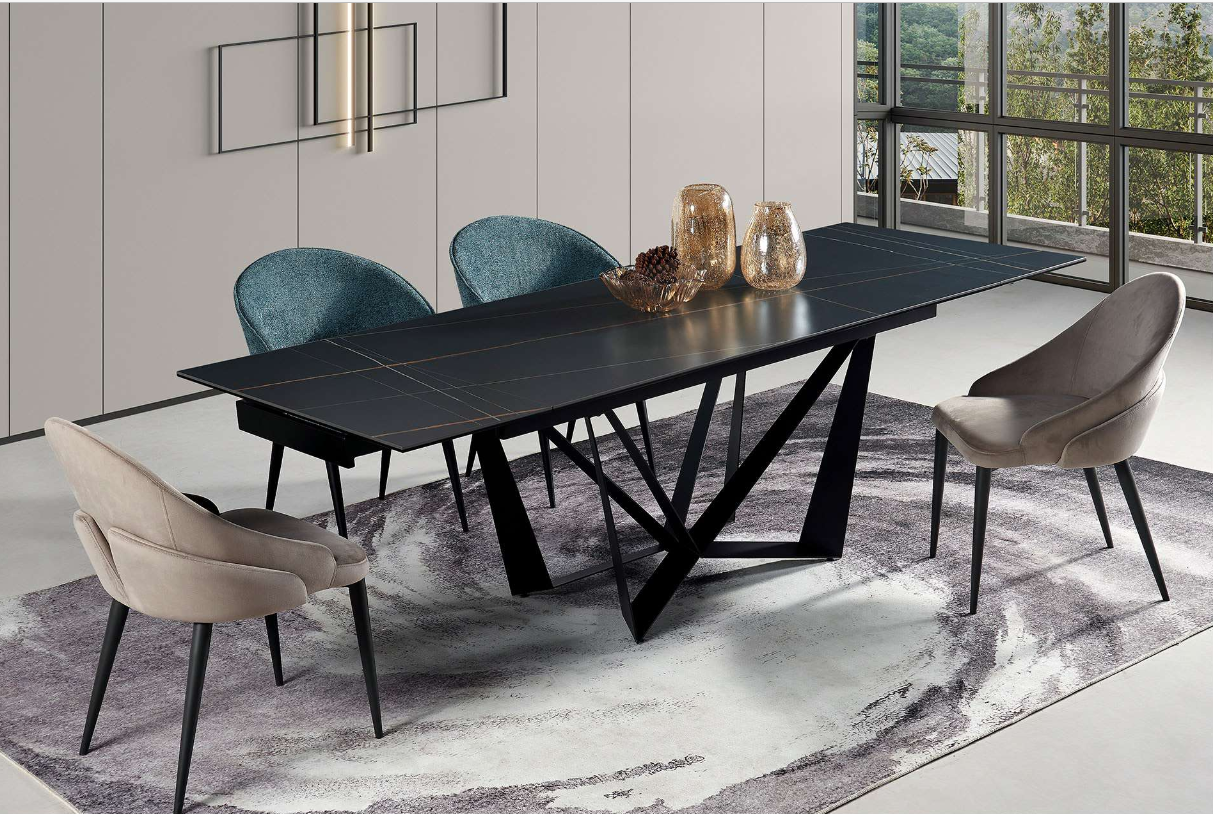Cheap Factory Nordic Style Rock Top Panel Tables Extendable Dinner Table Foldable Rectangular 8 Seater Dining Tables Set for sale