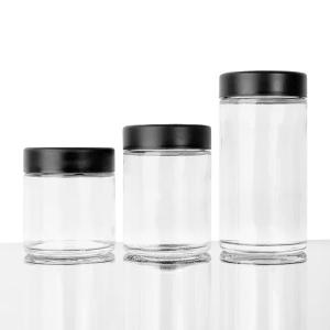 Cheap Cr Lids Glass Concentrate Jars Cr Flint Jar 6 Oz Wide Mouth Glass Jars Black Smooth for sale