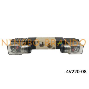 5 Way 2 Position 1/4" NPT Internally Pilot Solenoid Valve 4V220-08 With Double