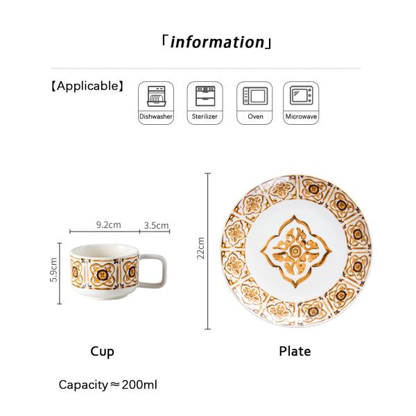 Retro Style 200ml Turkish Coffee Cups With Saucer And Vintage Ceramic Tea Plates Set