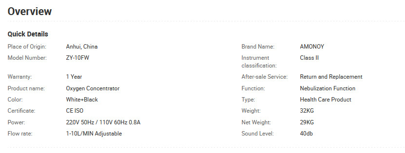 Custom Double Flow O2 Concentrator Machine Generator With Nebulizer