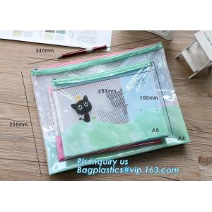 vinyl PVC Net Pattern Mesh Bags with zipper, A4 Mesh Zip Document Wallet Folder
