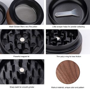 4 Piece 2.5 Inch Pollen Catcher Wooden Spice Grinder