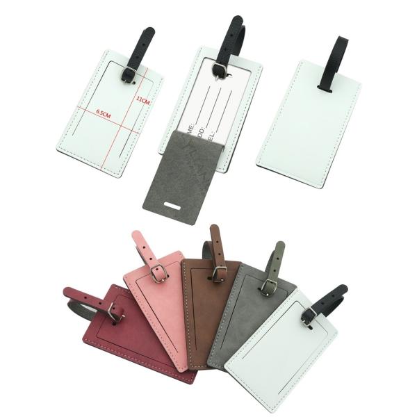 Custom Blank Sublimation Luggage Labels Travel Name Tag Double Sided Printing PU Leather Sublimation Luggage Tags