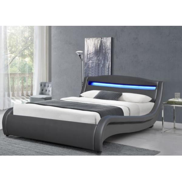 Quality Light Grey Upholstered Tufted Queen Bed LED King Size PU Modern Platform Bed Frame wholesale
