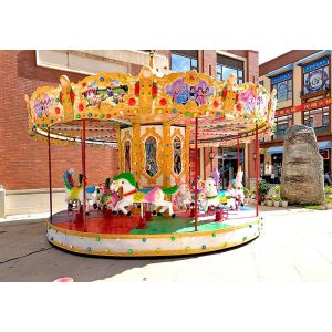 Double-deck carousel amusement machine with novel appearance 28 seats FRP Power