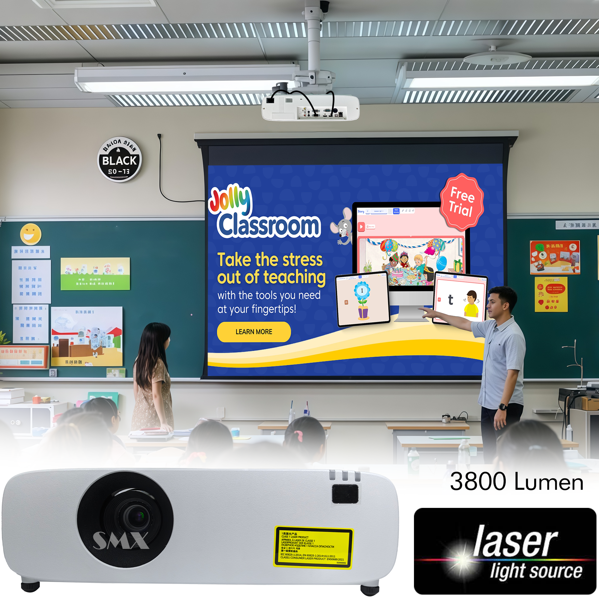 Cheap Laser 3LCD Classroom Projector 3800 Lumens XGA for Learning Meetings​ for sale