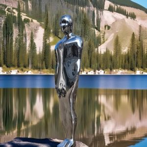 China Custom Modern Abstract Man Stainless Steel Sculpture Life Size Mirror Polished Metal Art on sale