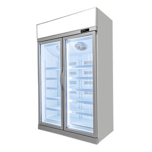 China Food Freezing Display Freezer With Two Glass Doors On The Upper Unit on sale