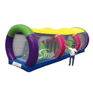Outdoor kids race tunnel inflatable obstacle course with sun cover on top
