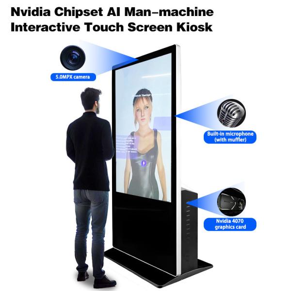 Quality 55" Vertical 4K Touch Screen Digital Kiosk Interactive AI Face Recognition With Camera Microphone Nvidia Avatar wholesale