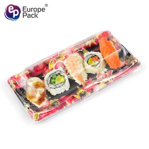 High quality rectangle plastic disposable fondue sushi tray with lid