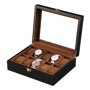Cheap Square Black Leather Watch Case with Custom Logo and Velvet Lining for Luxury Watch Storage for sale