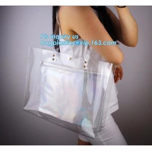 soft loop handle red color 6p free clear PVC bag, handle PVC vinyl packaging bag