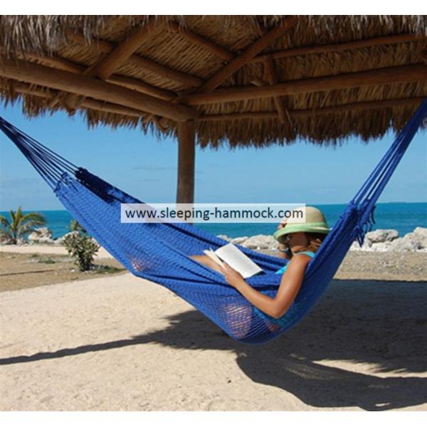Double Old Style Hand Woven Hand Woven Mayan Hammock Portable Folding 450lbs Capacity Dark Blue