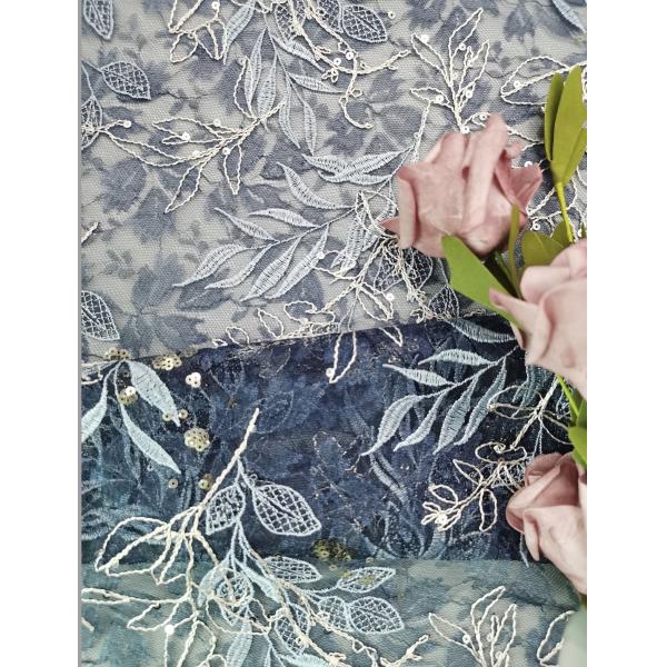 Quality Blue Tulle Embroidered Lace Fabric Flower Lace With Sequins wholesale